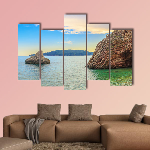 Adriatic Sea coastline near Budva city in Montenegro  Multi panel canvas wall art