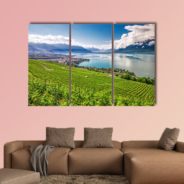 Panorama view of Montreux city with Swiss Alps, Lake Geneva wall art