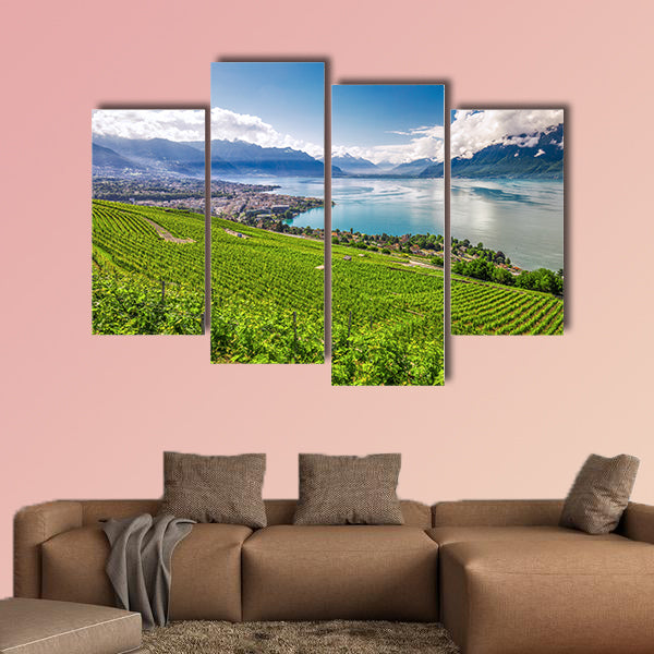 Panorama view of Montreux city with Swiss Alps, Lake Geneva wall art