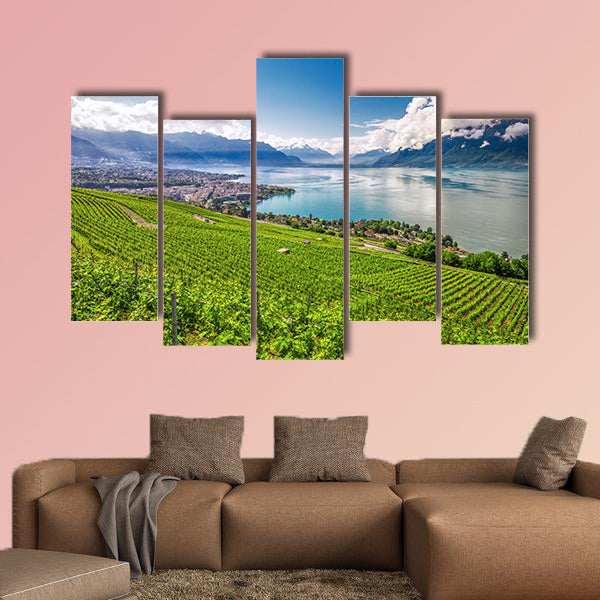 Panorama view of Montreux city with Swiss Alps, Lake Geneva wall art