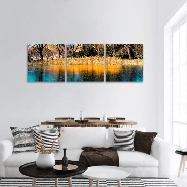 Trees by the lake panoramic canvas wall art