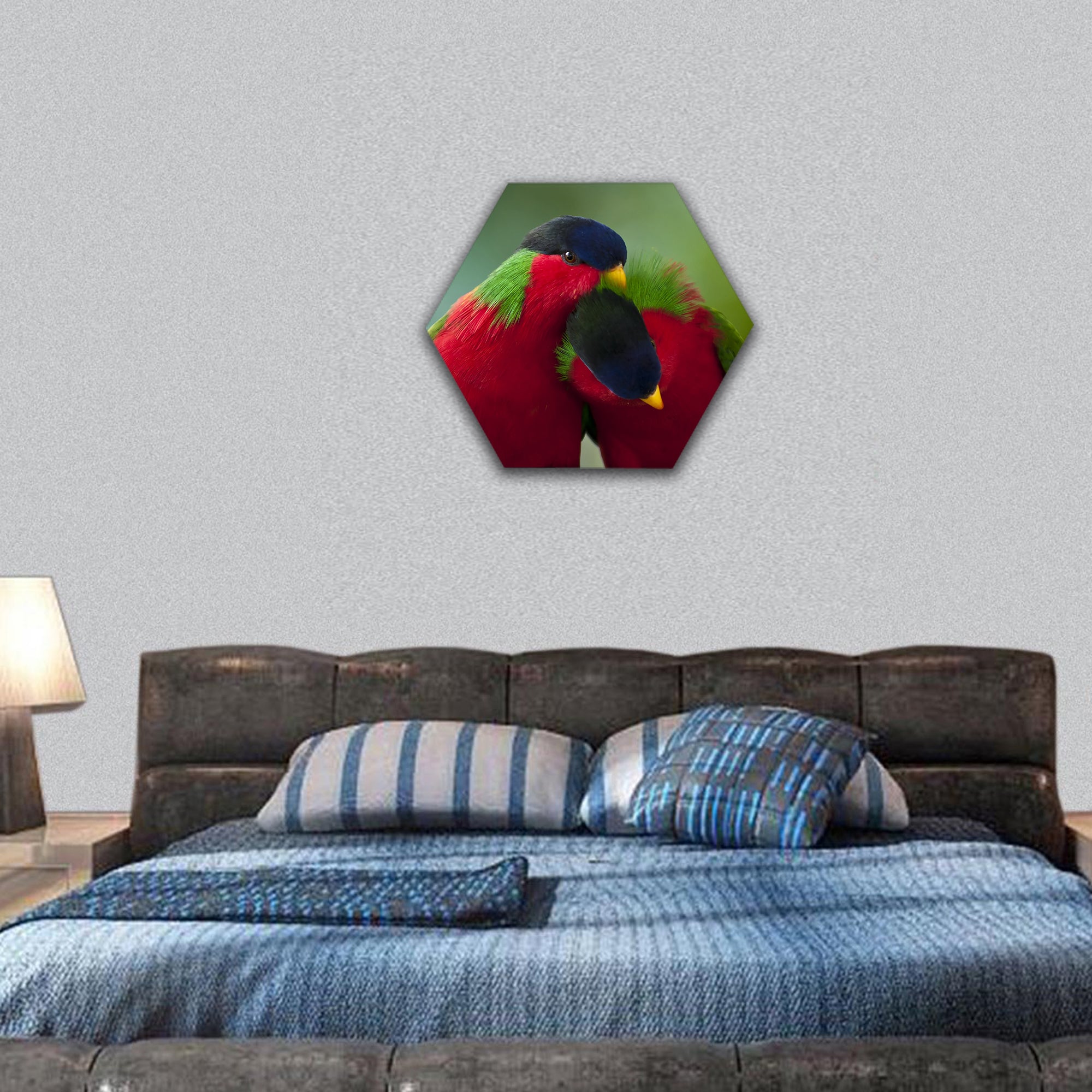 Two little birds in the love game hexagonal canvas wall art