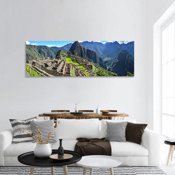 Machu Picchu, 'lost city of Incas', Peruvian Andes mountains panoramic canvas wall art