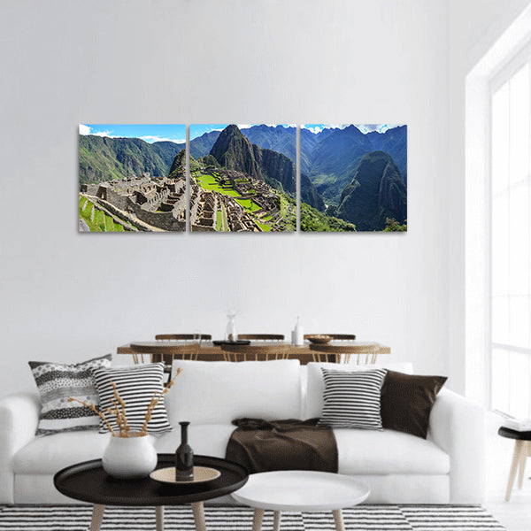 Machu Picchu, 'lost city of Incas', Peruvian Andes mountains panoramic canvas wall art