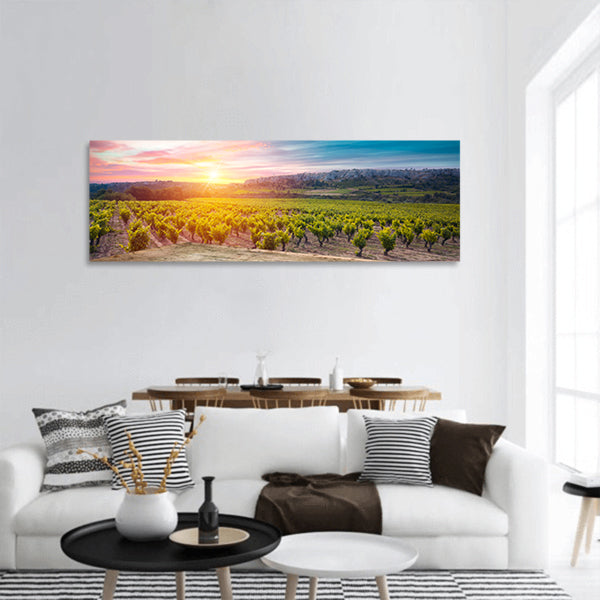 Vineyard at sunset in the Chianti region in Italy , wood space panoramic canvas wall art