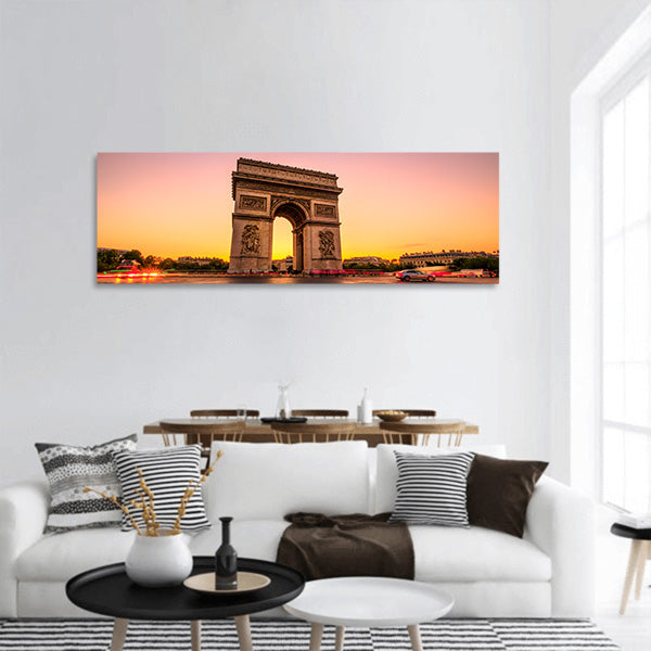 Arch of triumph at twilight panoramic canvas wall art
