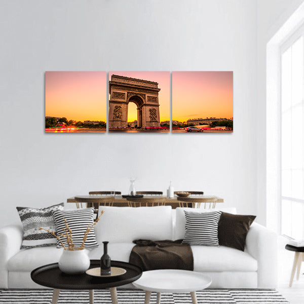 Arch of triumph at twilight panoramic canvas wall art