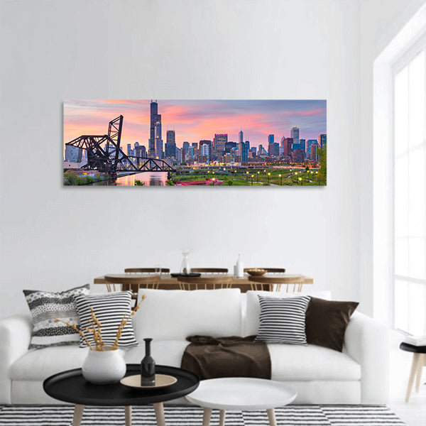 USA park and downtown skyline panoramic canvas wall art.