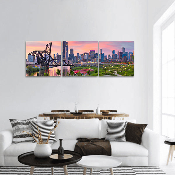 USA park and downtown skyline panoramic canvas wall art.