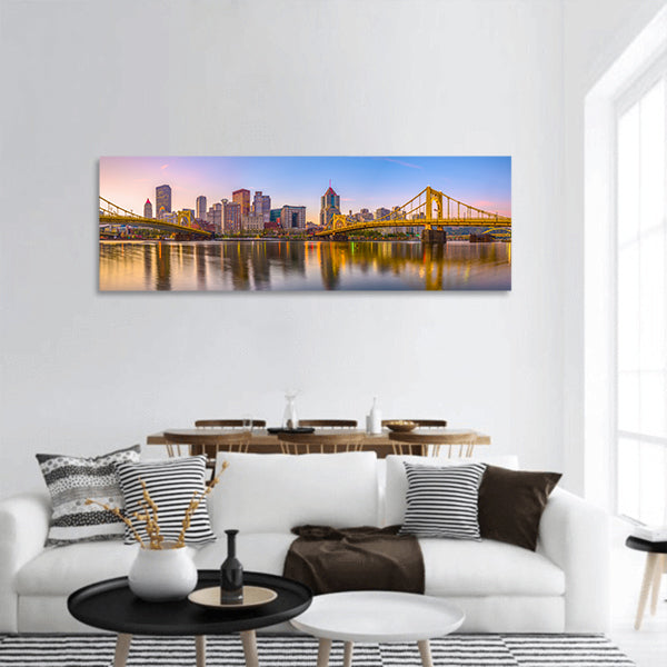 USA skyline on the Allegheny River panoramic canvas wall art