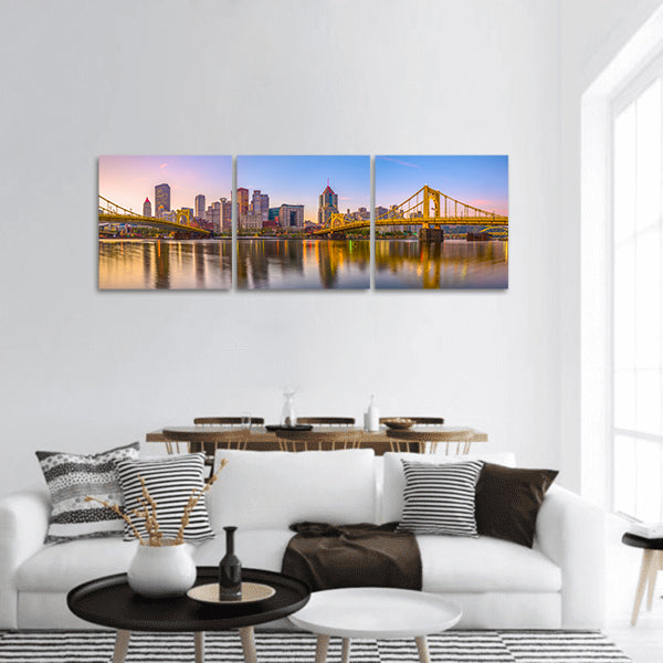 USA skyline on the Allegheny River panoramic canvas wall art