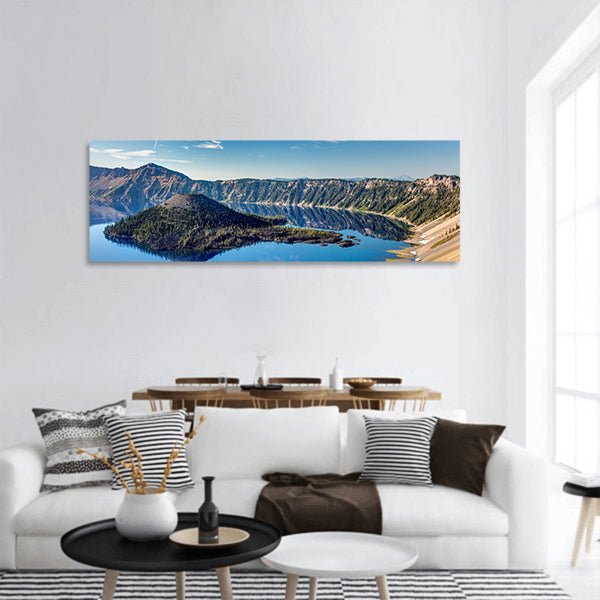 Deep blue lake panoramic canvas wall art