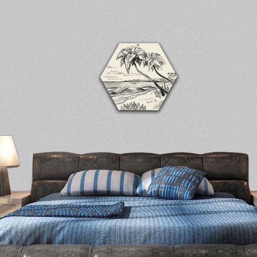 Original hand drawn picture of sea hexagonal canvas wall art