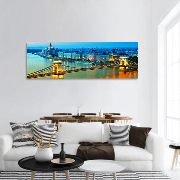 Chain Bridge, Hungarian Parliament ,River Danube ,Buda Castle panoramic canvas wall art