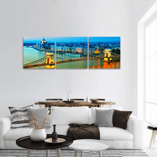 Chain Bridge, Hungarian Parliament ,River Danube ,Buda Castle panoramic canvas wall art