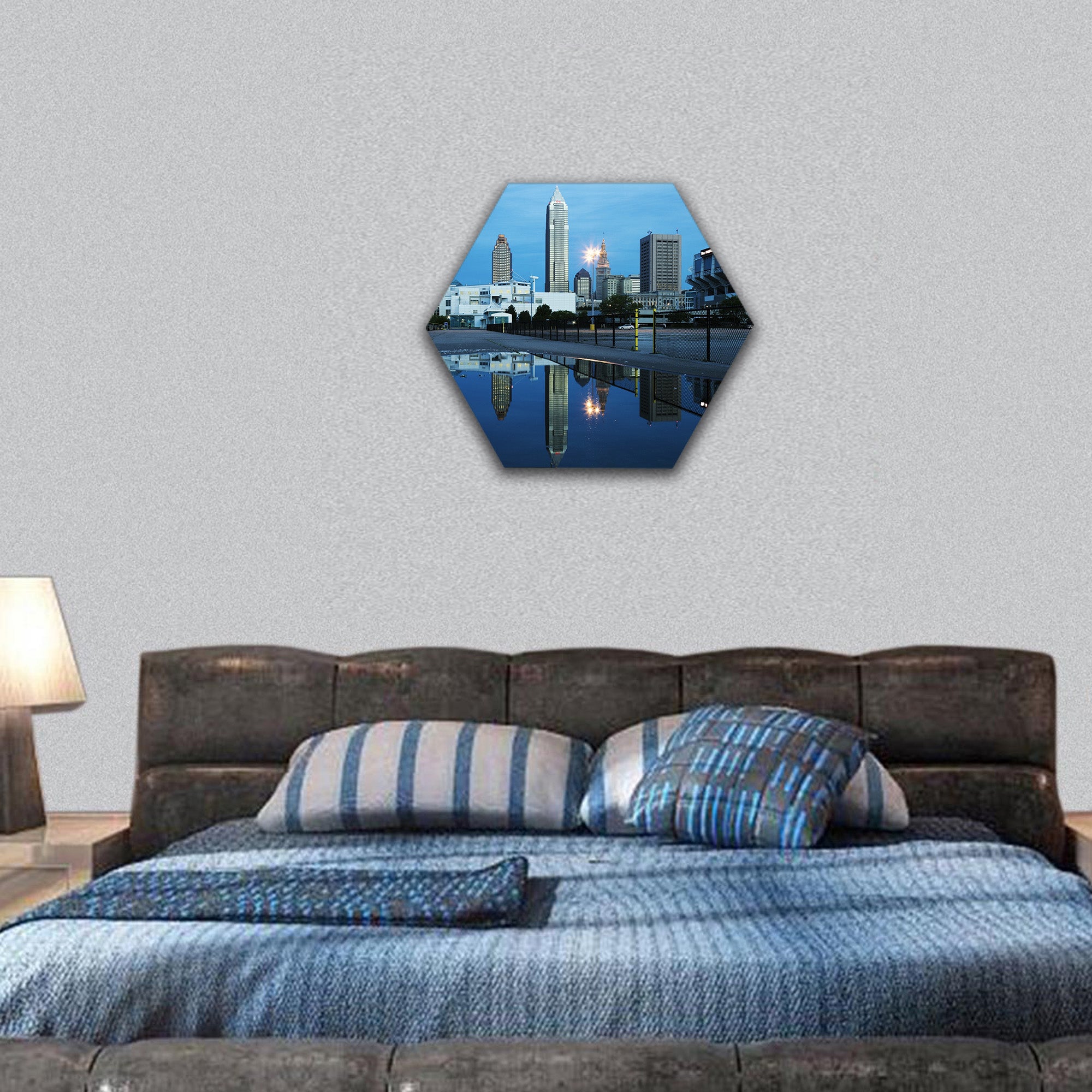 Key Tower, Terminal Tower and Cleveland Browns Stadium hexagonal canvas wall art