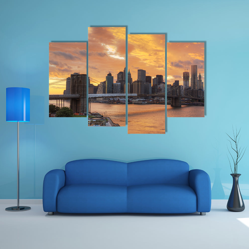 View of Downtown New York City with dramatic clouds multi panel canvas wall art