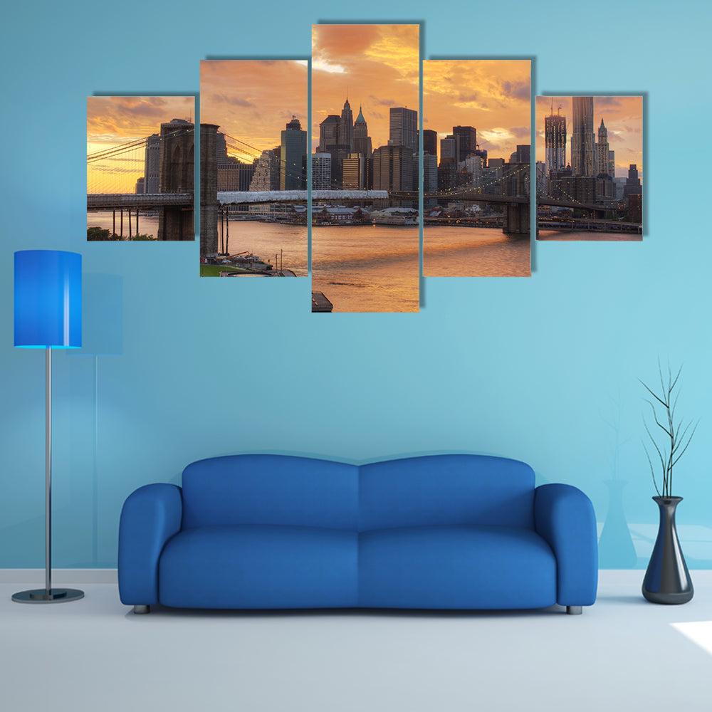 View of Downtown New York City with dramatic clouds multi panel canvas wall art