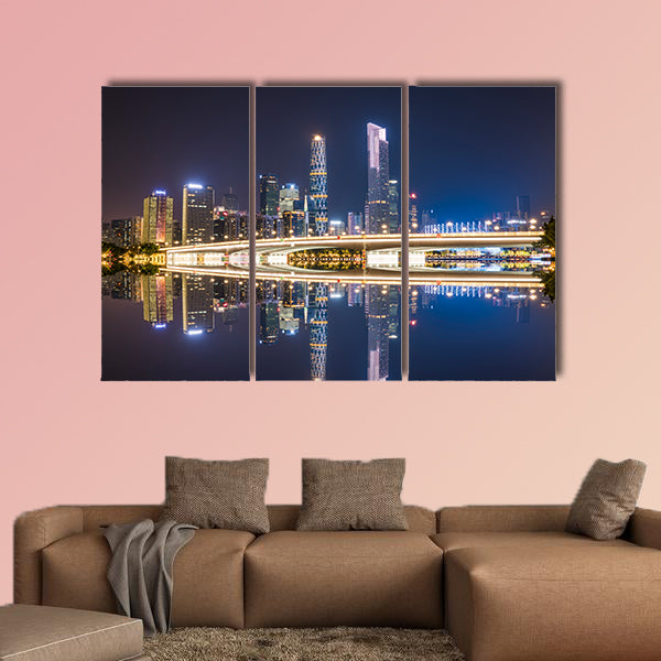 Guangzhou's skyline at night multi panel canvas wall art