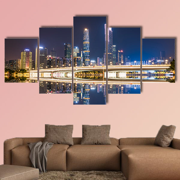 Guangzhou's skyline at night multi panel canvas wall art