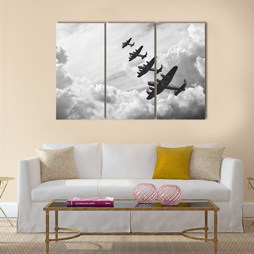 Amazing Black and white retro image of Lancaster bombers Multi Panel Canvas Wall Art