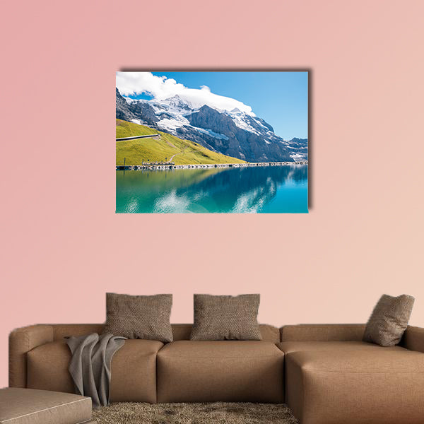 Fallbodensee Lake and Snowy Mountain at Jungfrau region in Switzerland wall art