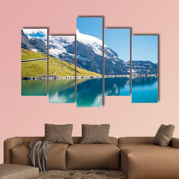 Fallbodensee Lake and Snowy Mountain at Jungfrau region in Switzerland wall art