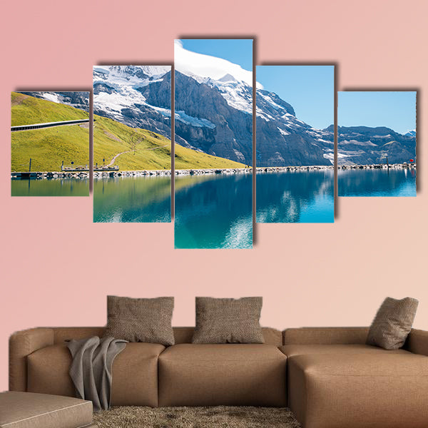 Fallbodensee Lake and Snowy Mountain at Jungfrau region in Switzerland wall art