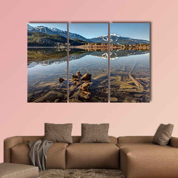 Green Lake Reflection of Whistler Blackcomb on a sunny morning wall art