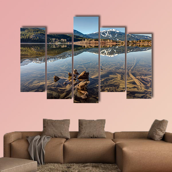 Green Lake Reflection of Whistler Blackcomb on a sunny morning wall art