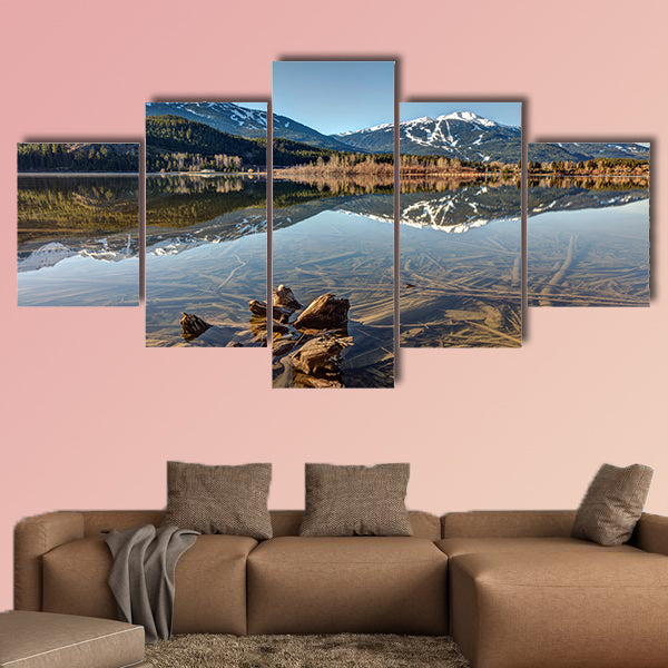 Green Lake Reflection of Whistler Blackcomb on a sunny morning wall art
