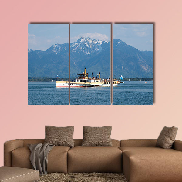  Boat on Chiemsee in Bavaria, Germany in spring multi panel canvas wall art