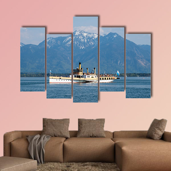  Boat on Chiemsee in Bavaria, Germany in spring multi panel canvas wall art