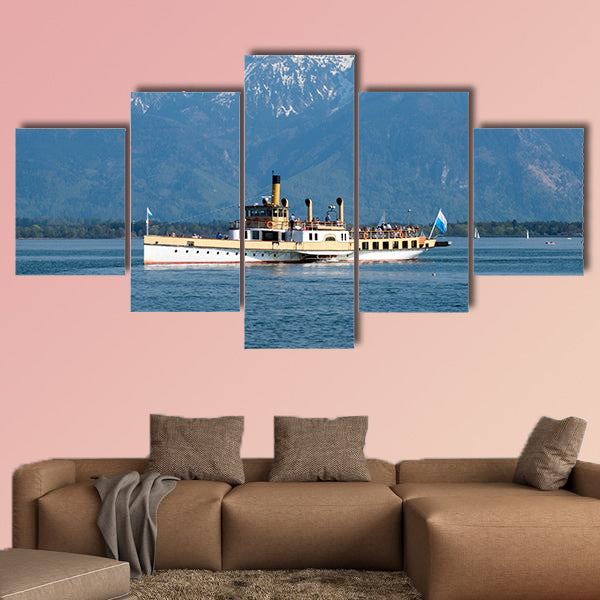  Boat on Chiemsee in Bavaria, Germany in spring multi panel canvas wall art