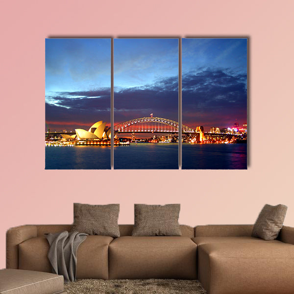 The dramatic water vista of the Sydney Harbour Bridge Multi panel canvas wall art