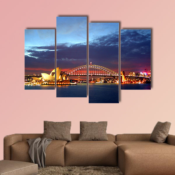 The dramatic water vista of the Sydney Harbour Bridge Multi panel canvas wall art