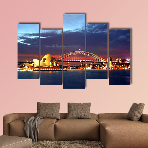 The dramatic water vista of the Sydney Harbour Bridge Multi panel canvas wall art