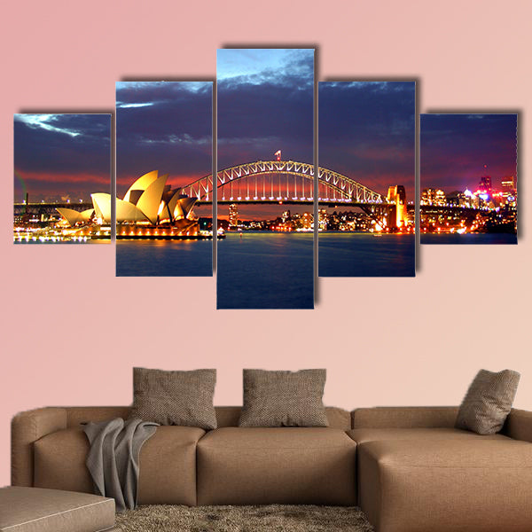 The dramatic water vista of the Sydney Harbour Bridge Multi panel canvas wall art