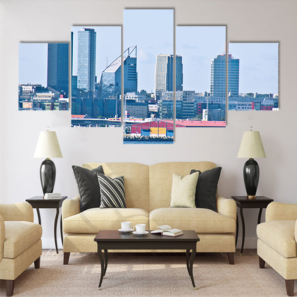 Great view of the cityscape of Tallinn from the sea Multi panel canvas wall art