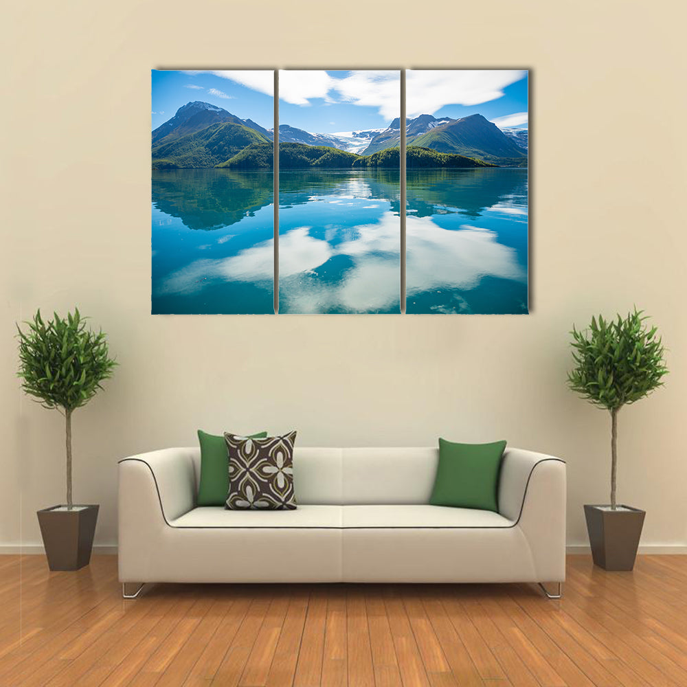 Panorama view on Nordfjorden and Svartisen glacier Multi panel canvas wall art