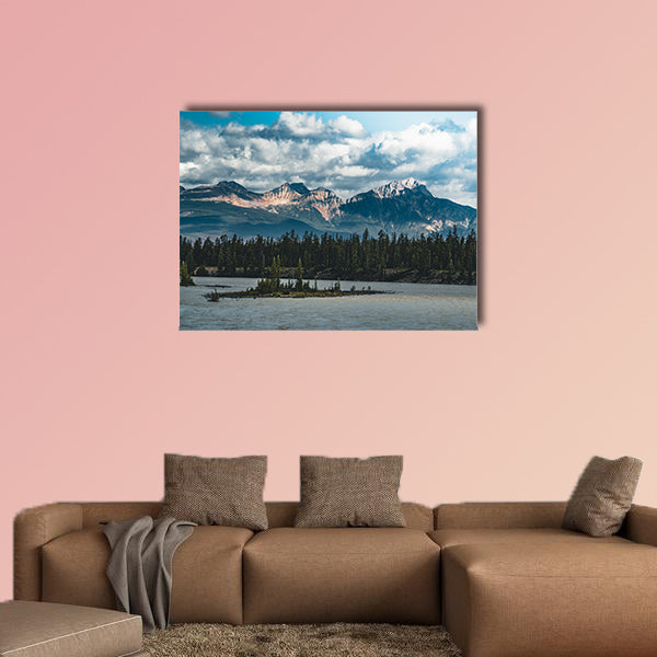 The Athabasca river flows by the Canadian rocky mountains wall art