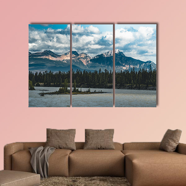 The Athabasca river flows by the Canadian rocky mountains wall art