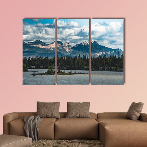 The Athabasca river flows by the Canadian rocky mountains in Alberta, wall art