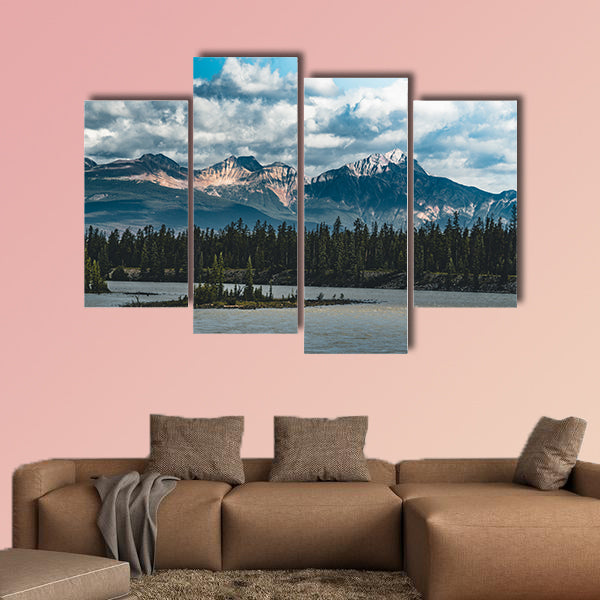 The Athabasca river flows by the Canadian rocky mountains wall art