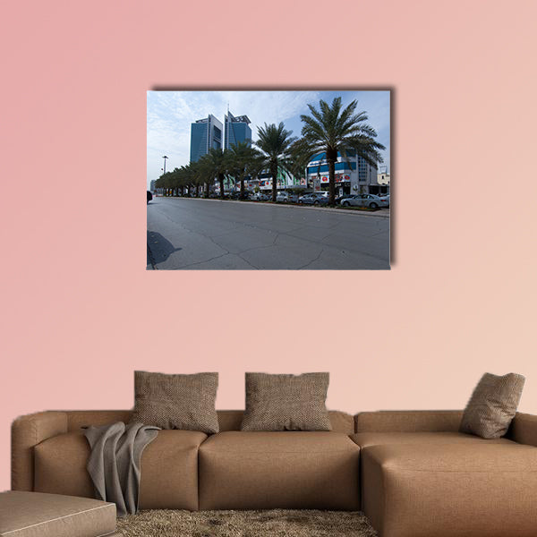 Tahlia Street with Shops, Cafe's and people, Riyadh, Saudi Arabia multi panel canvas wall art