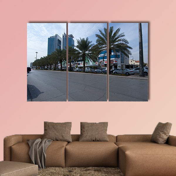 Tahlia Street with Shops, Cafe's and people, Riyadh, Saudi Arabia multi panel canvas wall art