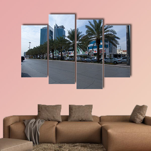 Tahlia Street with Shops, Cafe's and people, Riyadh, Saudi Arabia multi panel canvas wall art