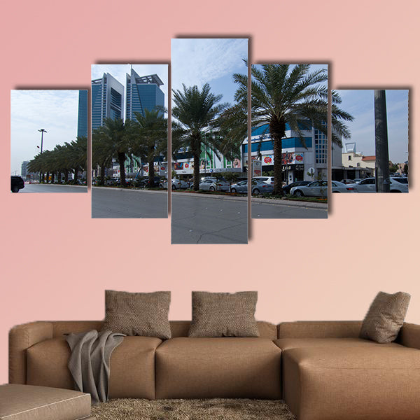 Tahlia Street with Shops, Cafe's and people, Riyadh, Saudi Arabia multi panel canvas wall art