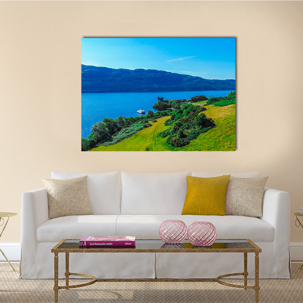 The blue water of Loch Ness in the Scotland multi panel canvas wall art