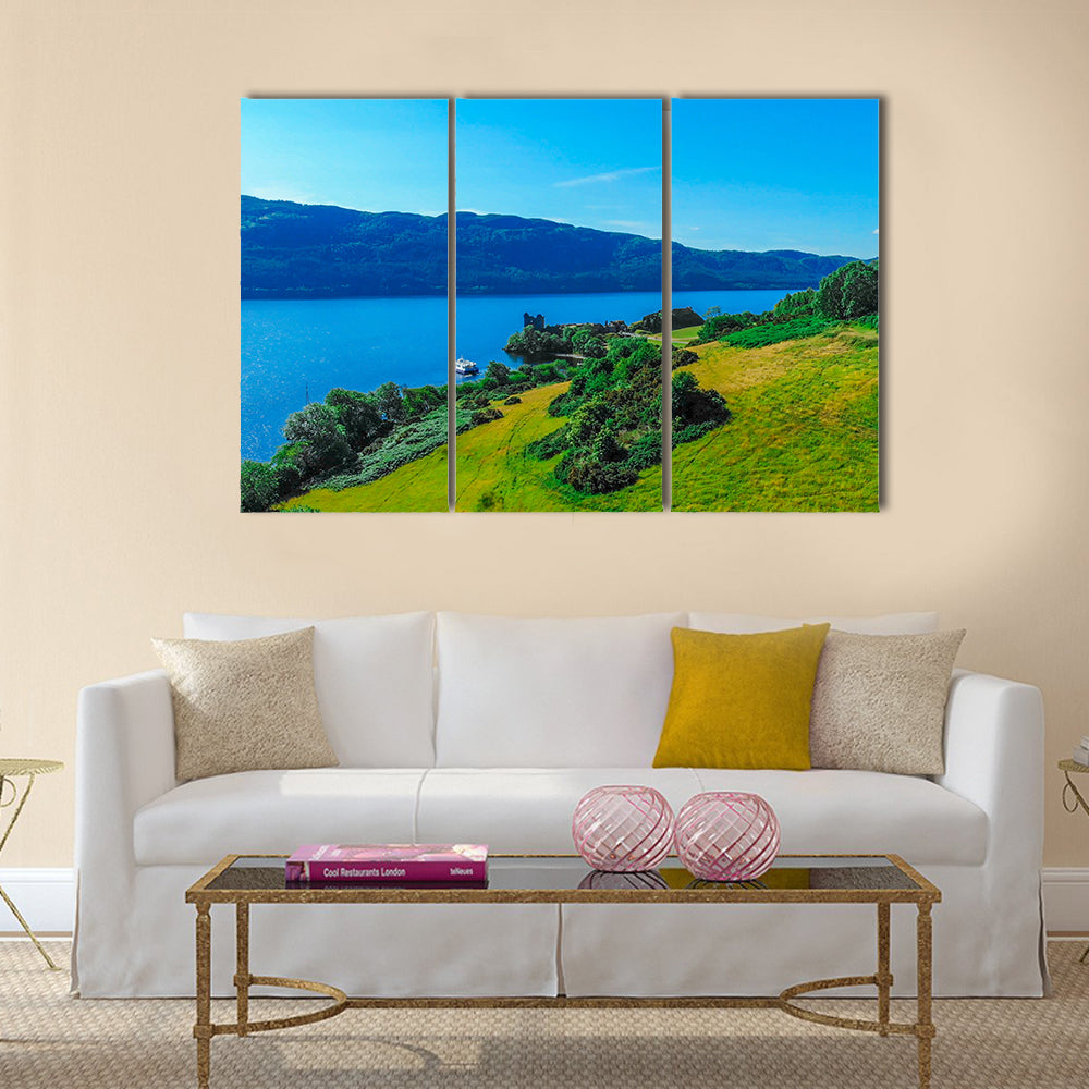 The blue water of Loch Ness in the Scotland multi panel canvas wall art